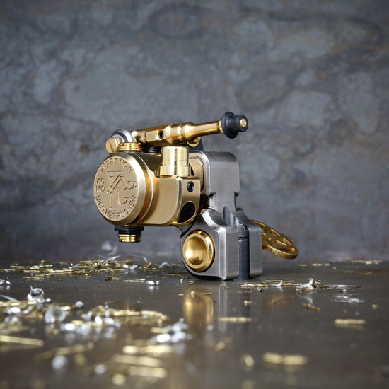 work horse ironタトゥーマシン Guy Le WAVE Liner and Shader PAIR - Nickel x Gold ENGRAVED