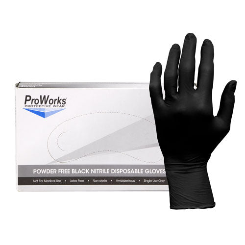 Adenna ProWorks® Guantes de examen de nitrilo negros pequeños, sin talco, 3 mil- Caja 100